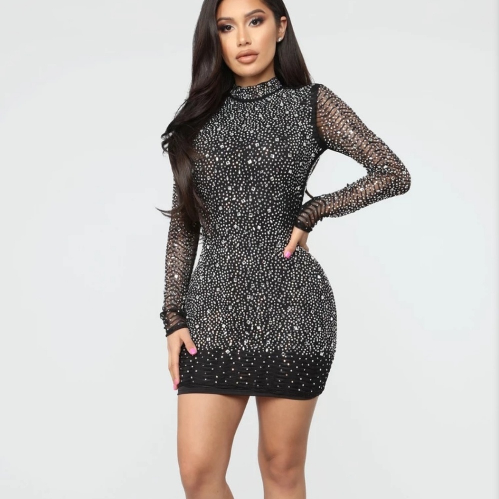 On a pedestal rhinestone mini dress - Fashion Nova